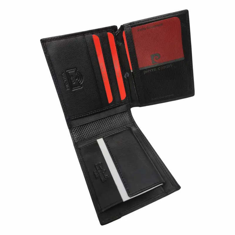 Pierre cardin, set de curea si portofel de piele 2 piese, negru, model cz001